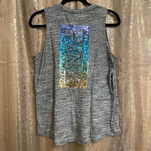 PINK Victorias Secret Gray Sequin Bling Colorful Ombre Tank Top, Small